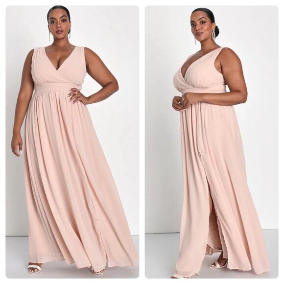 Lulus Dress Blush Pink Thoughts of Hue Surplice Maxi Gown Formal Bridesmaid 1X - Picture 4 of 9